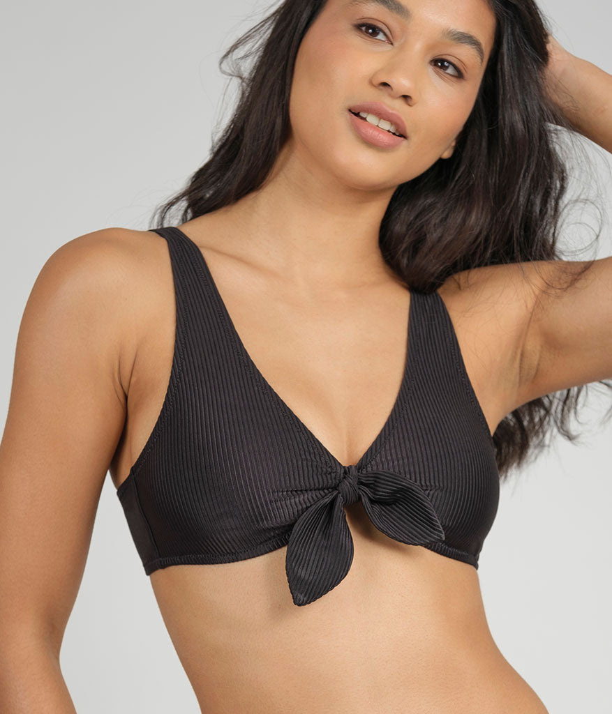The Ribbed Plunge Bralette & Cheeky Swim Bundle: Jet Black