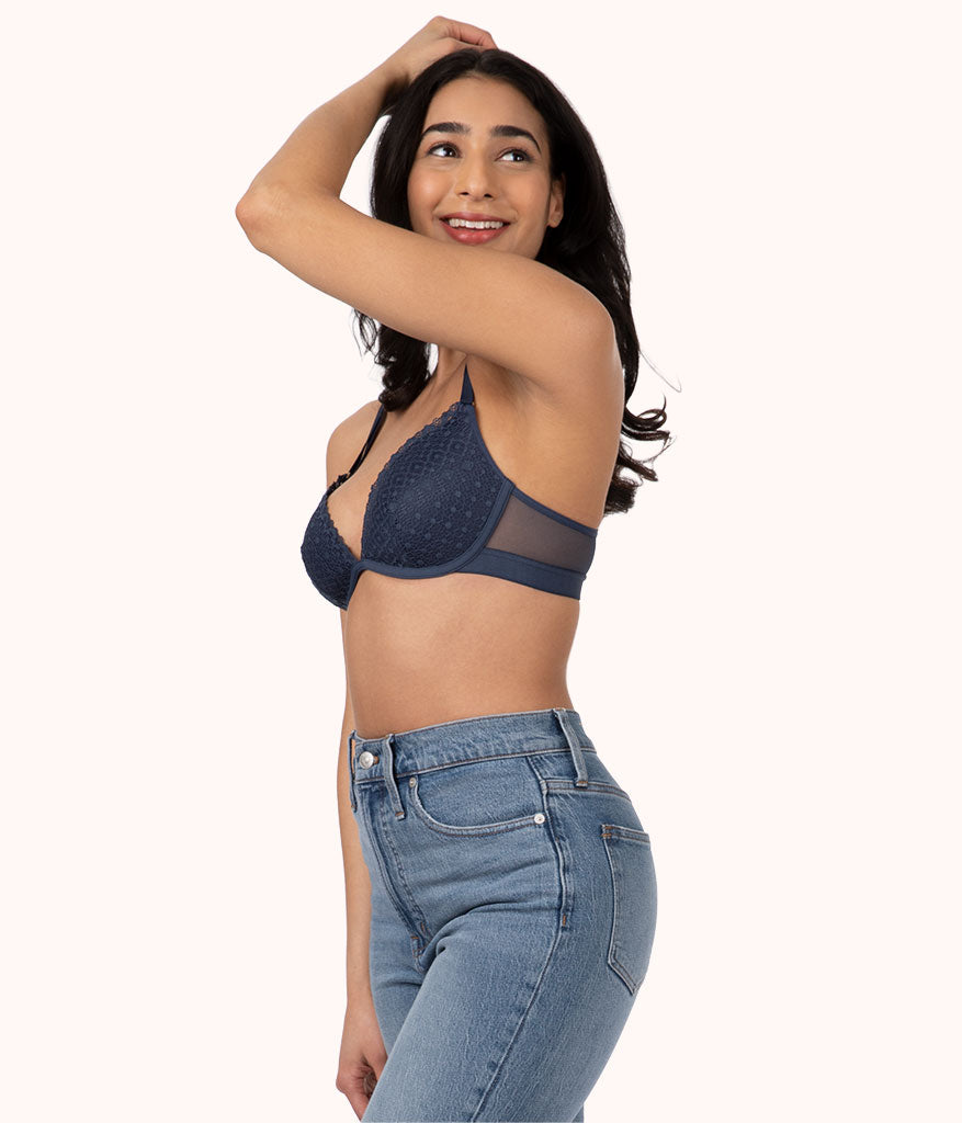 The Crochet Lace Deep V No-Wire Push-Up: Navy