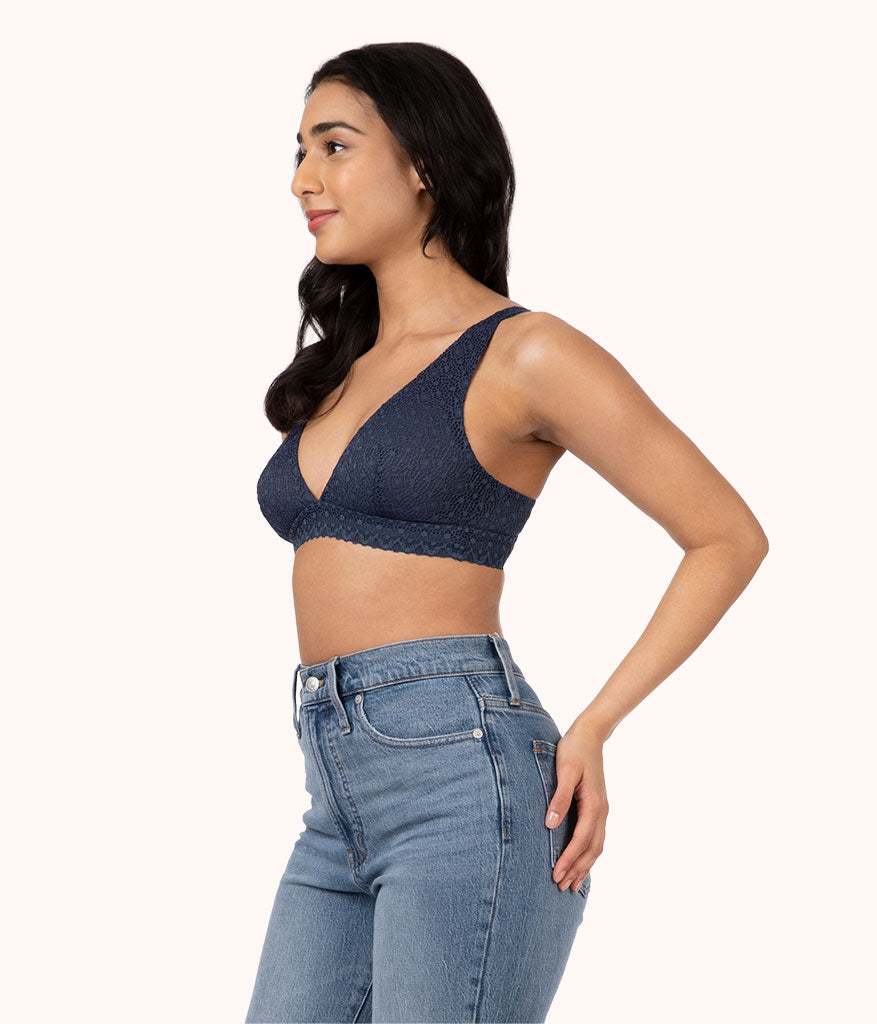 The Crochet Lace Plunge Bralette: Navy