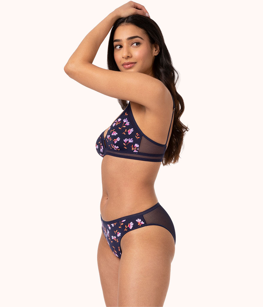 The Mesh Trim Bralette: Navy Daisy