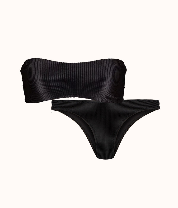 The Ribbed Bandeau & Cheeky Swim Bundle: Jet Black