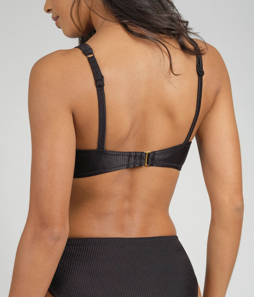 The Swim Ribbed Plunge Bralette: Jet Black