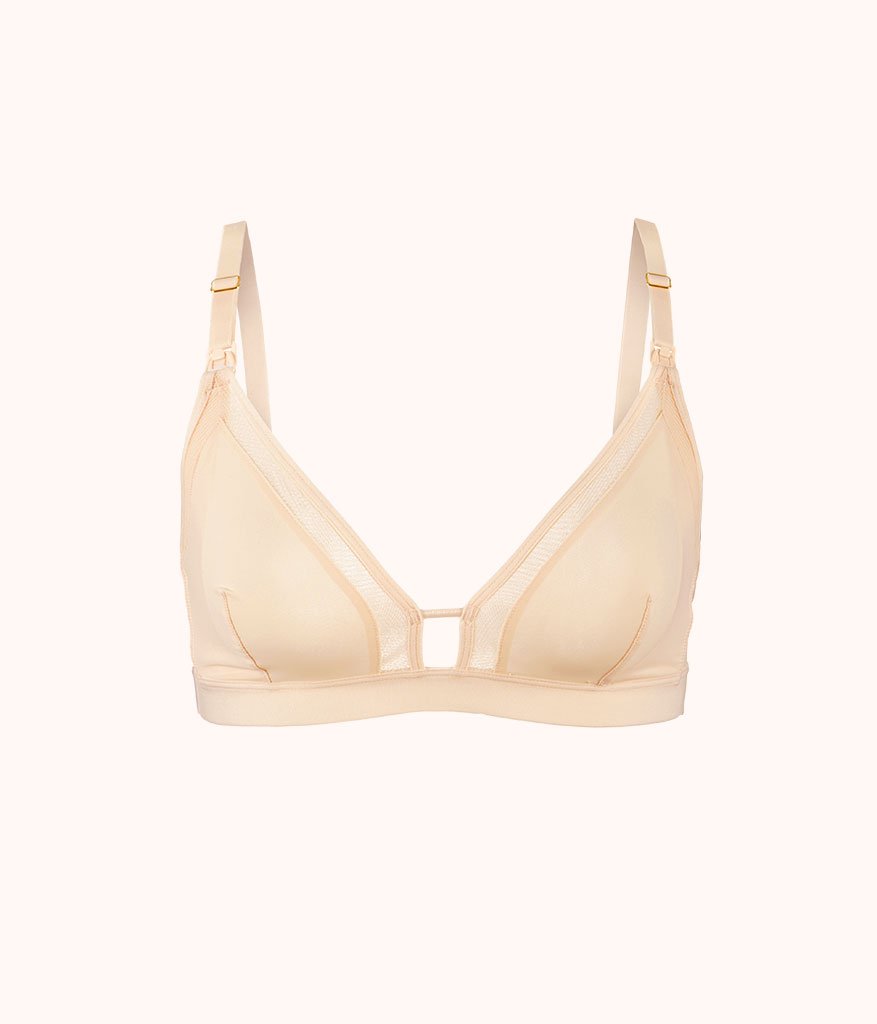 The Mesh Trim Nursing Bralette: Toasted Almond