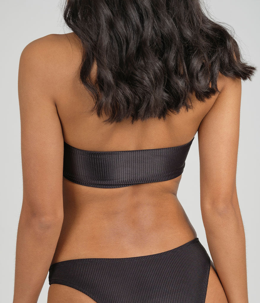 The Swim Ribbed Tie-Front Bandeau: Jet Black