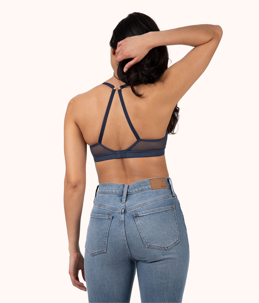 The Crochet Lace Deep V No-Wire Push-Up: Navy