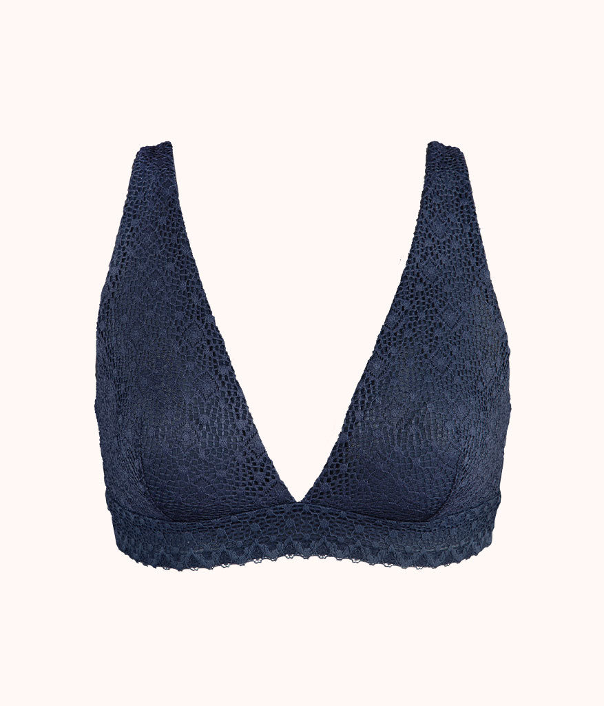 The Crochet Lace Plunge Bralette: Navy