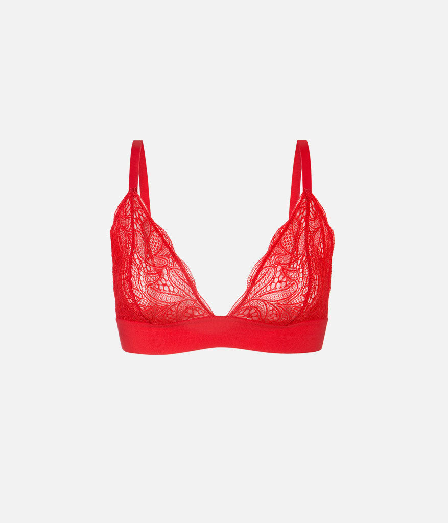 The Long-Lined Lace Bralette: Tomato Red