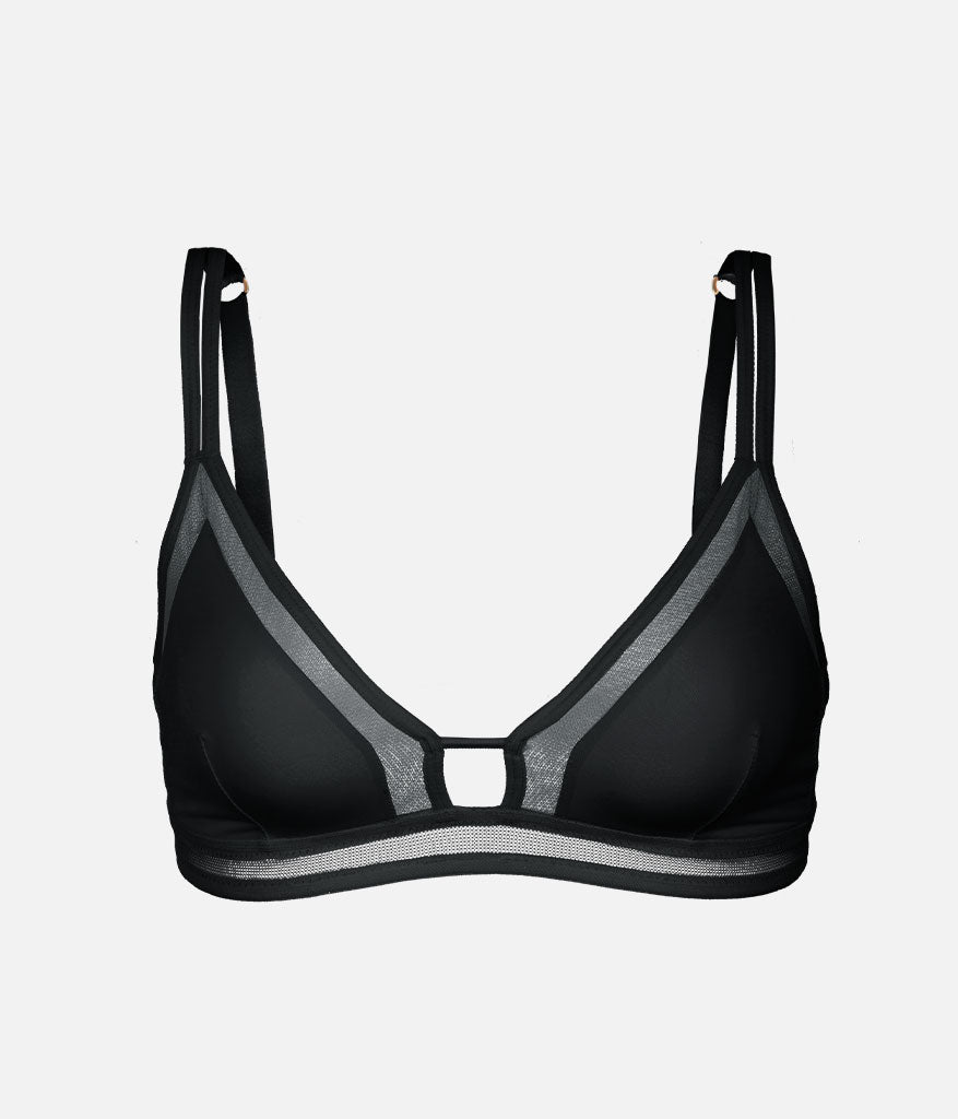 The Mesh Trim Bralette: Jet Black