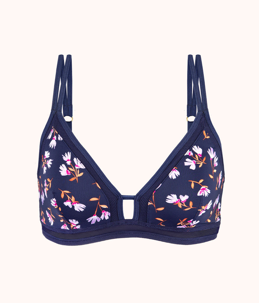 The Mesh Trim Bralette: Navy Daisy