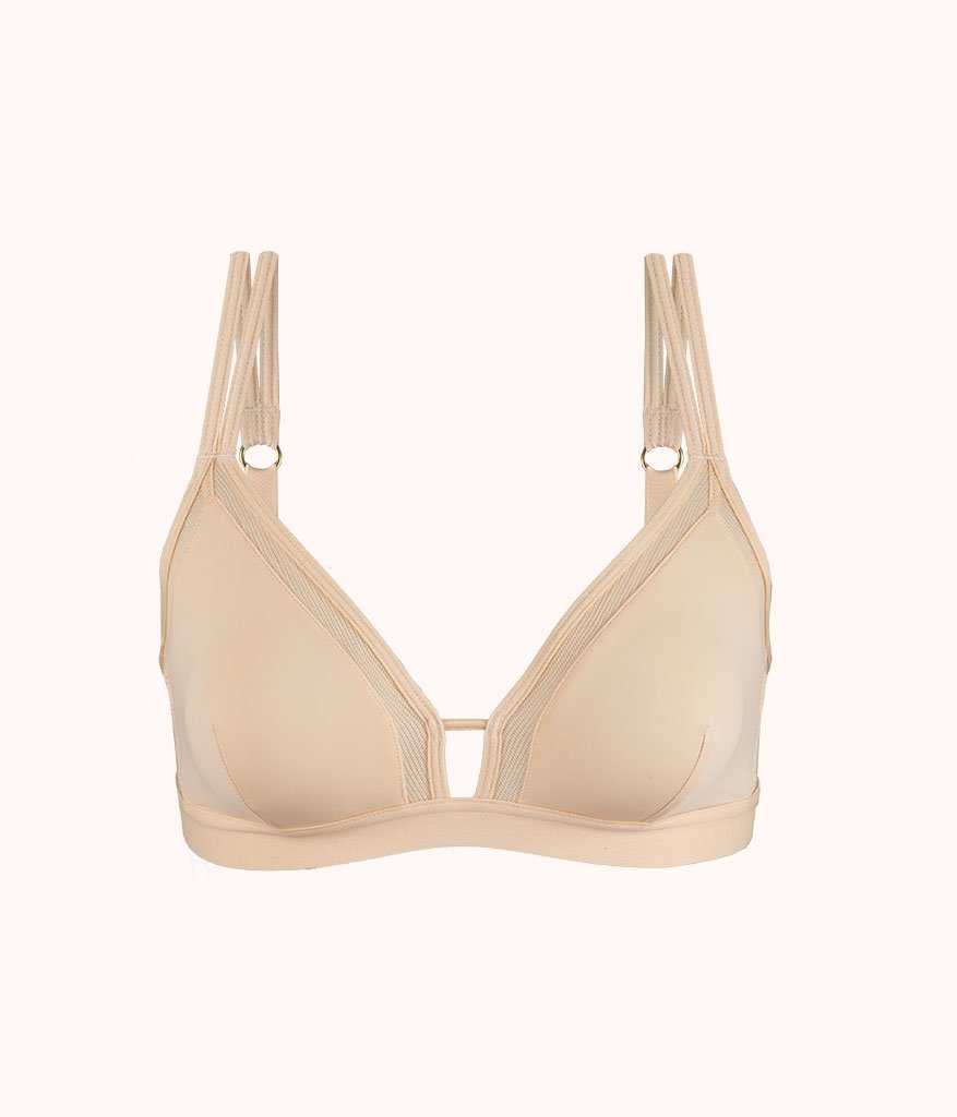 The Mesh Trim Padded Bralette: Toasted Almond
