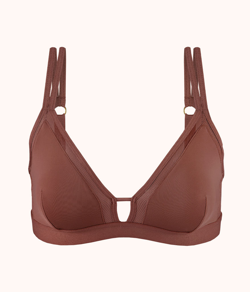The Mesh Trim Padded Bralette: Umber