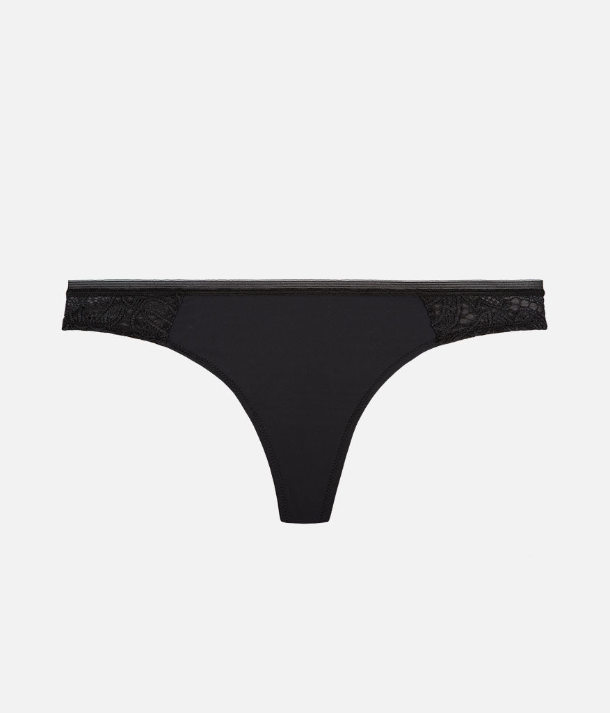 The Palm Lace Thong: Jet Black