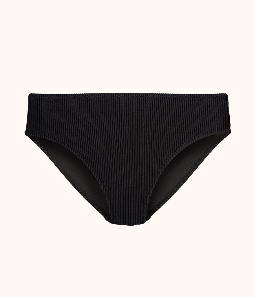 The Swim Ribbed High Waist Bikini Bottom: Jet Black