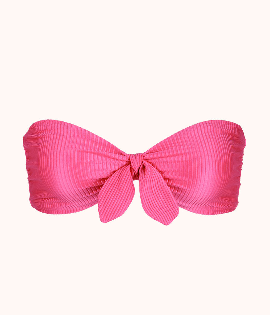 The Swim Ribbed Tie-Front Bandeau: Magenta