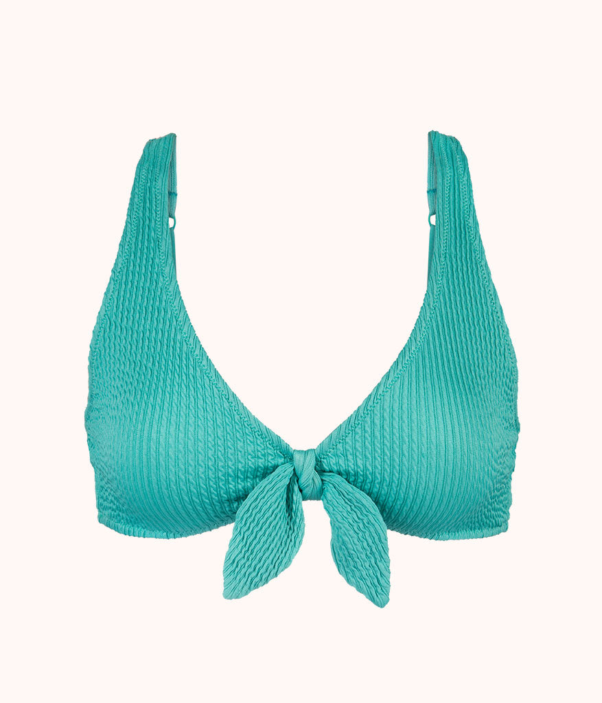 The Swim Ruched Plunge Bralette: Aquamarine