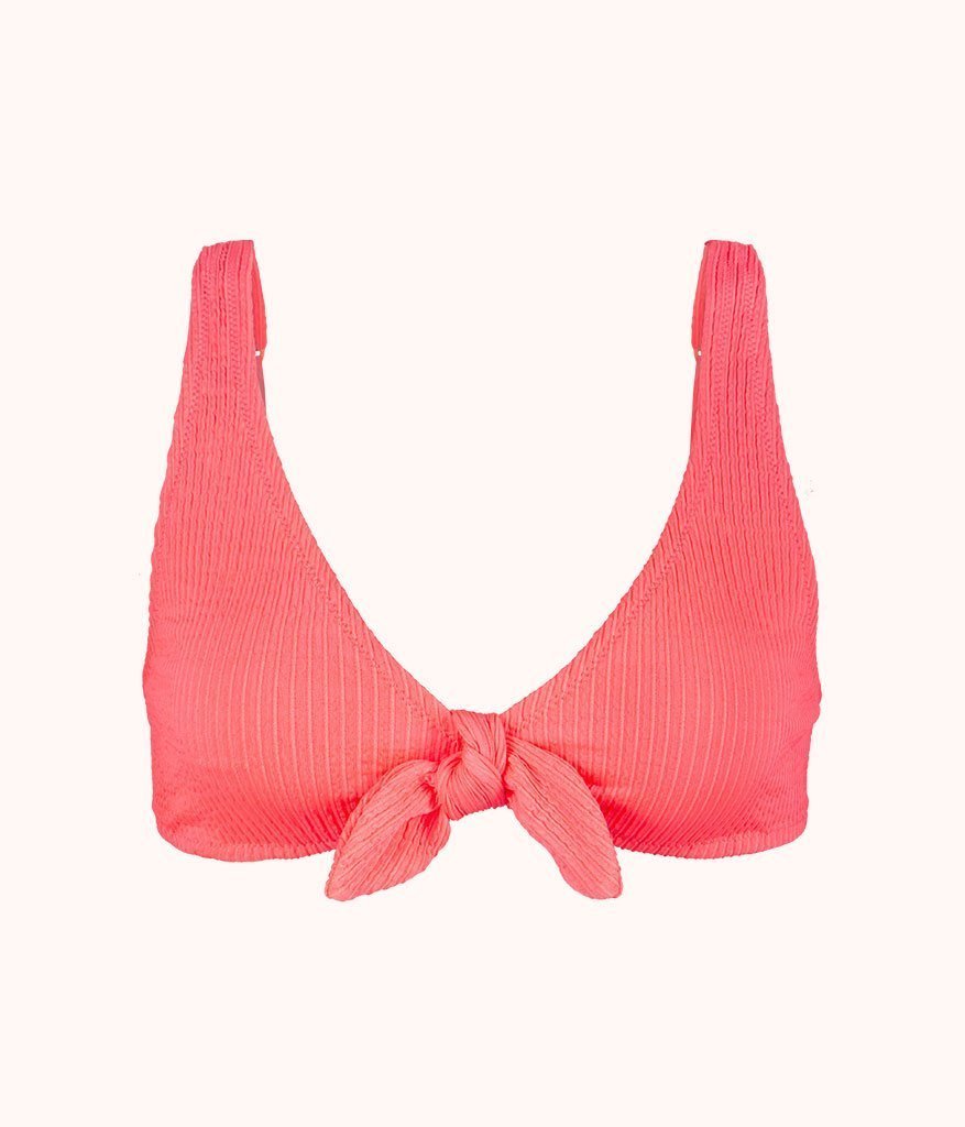 The Swim Ruched Plunge Bralette: Electric Pink