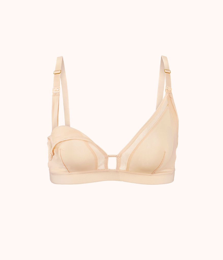 The Mesh Trim Nursing Bralette: Toasted Almond