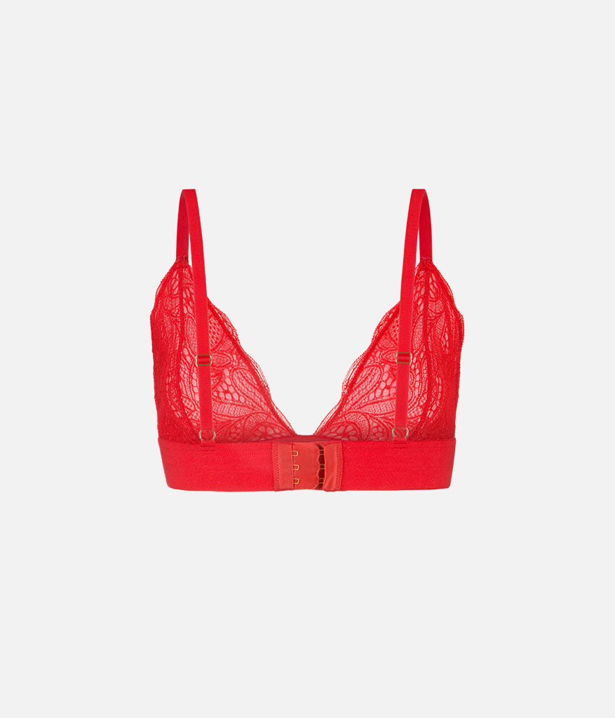 The Long-Lined Lace Bralette: Tomato Red
