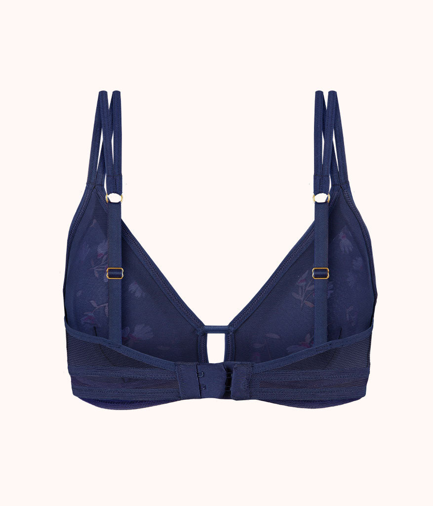 The Mesh Trim Bralette: Navy Daisy