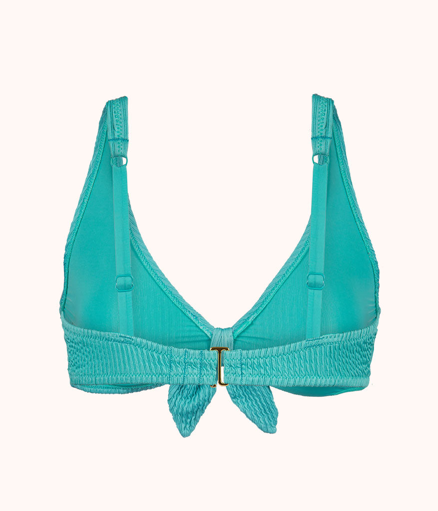 The Swim Ruched Plunge Bralette: Aquamarine