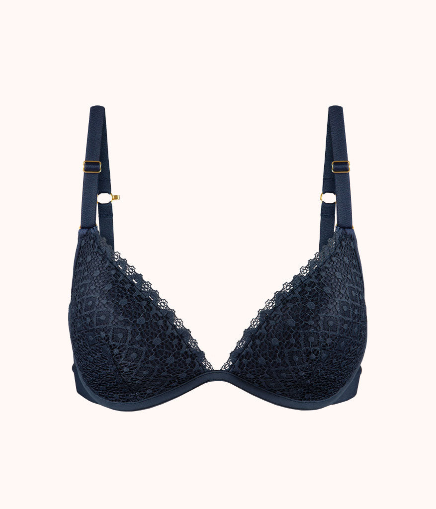 The Crochet Lace Deep V No-Wire Push-Up: Navy