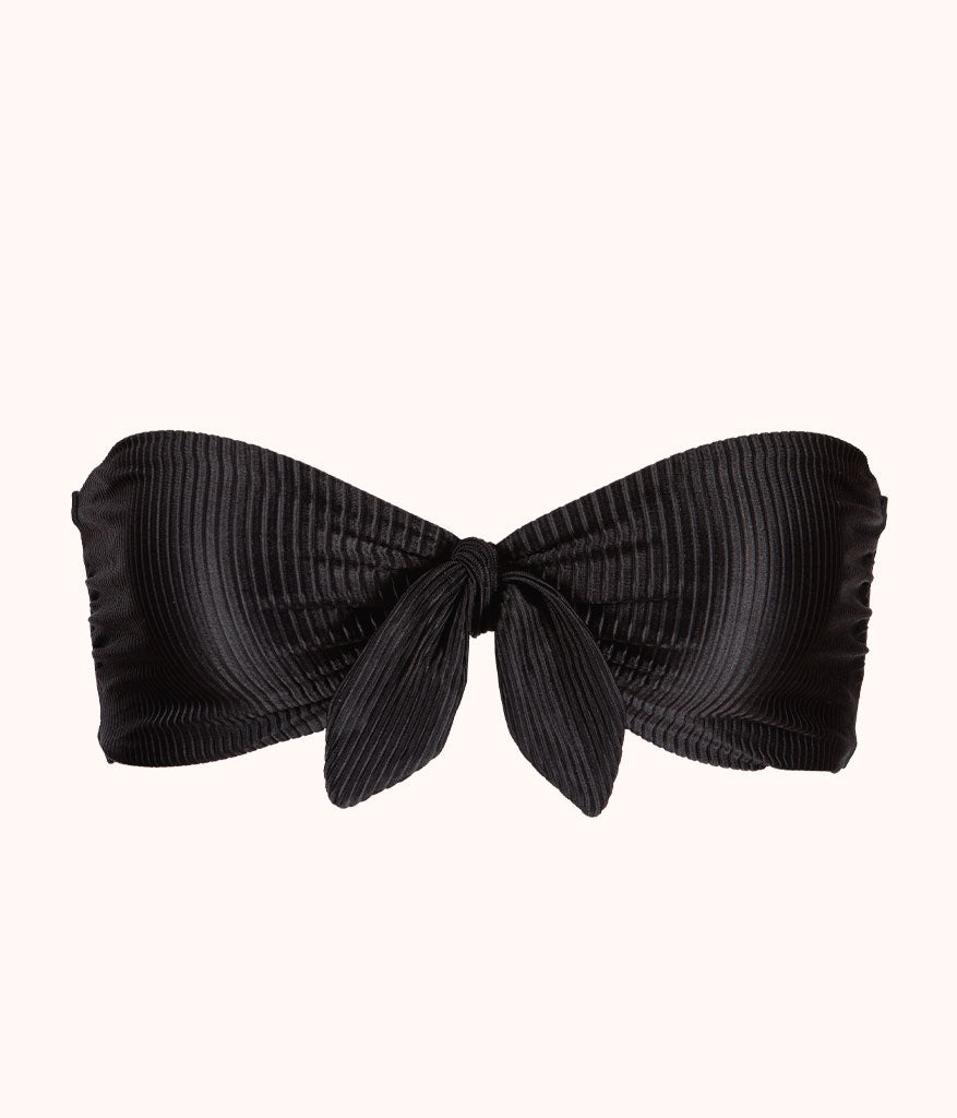 The Swim Ribbed Tie-Front Bandeau: Jet Black