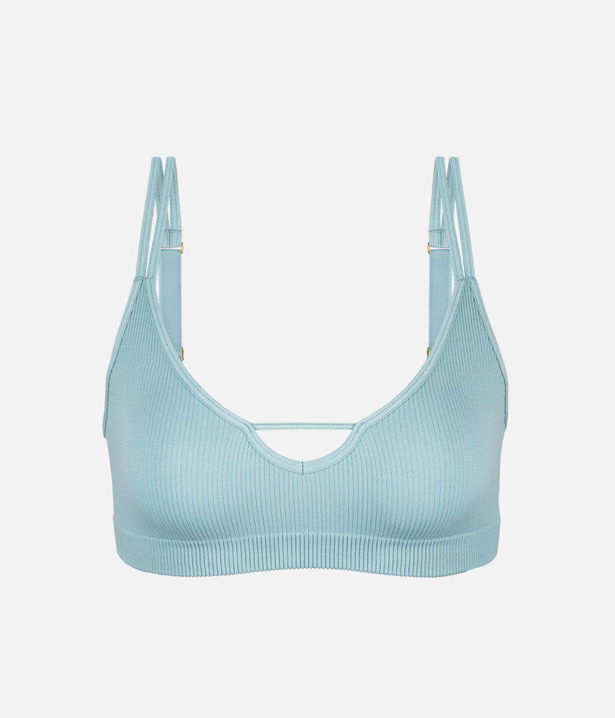 The Skinny-Strap Seamless Bralette: Sky Blue