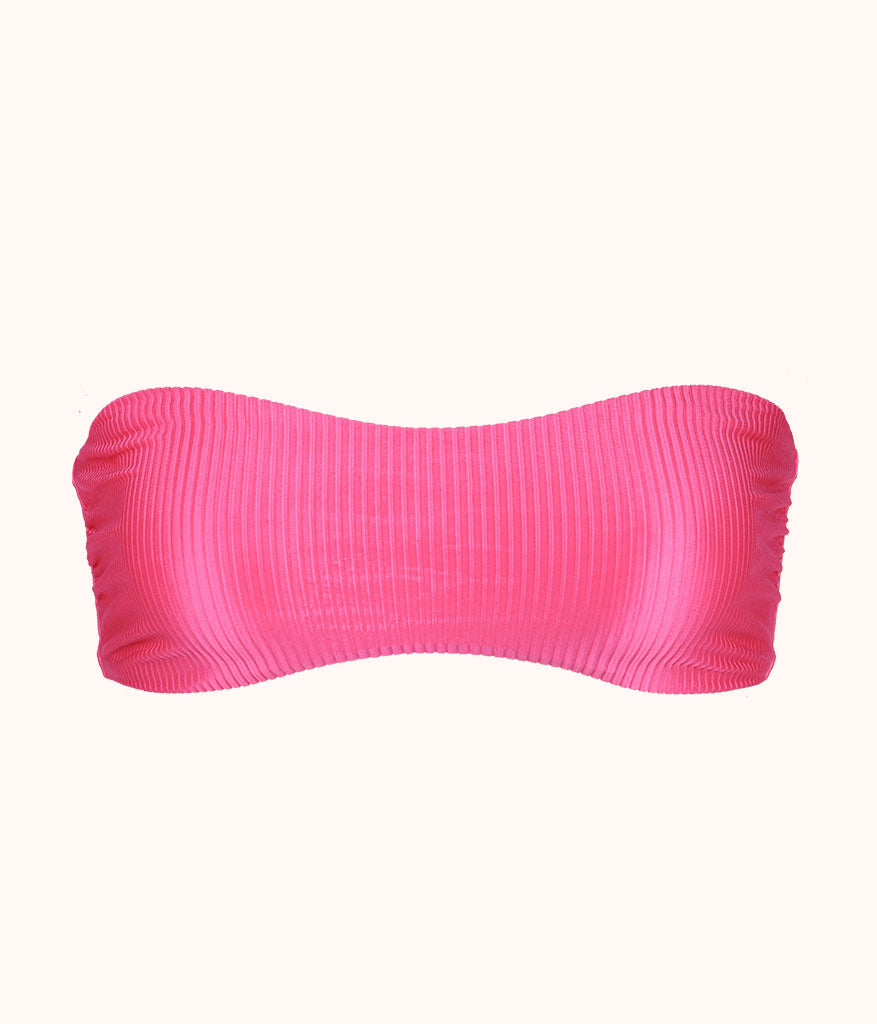The Swim Ribbed Tie-Front Bandeau: Magenta