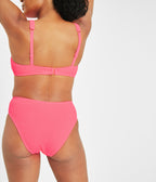 The Ruched Plunge Bralette & High Waist Swim Bundle: Electric Pink