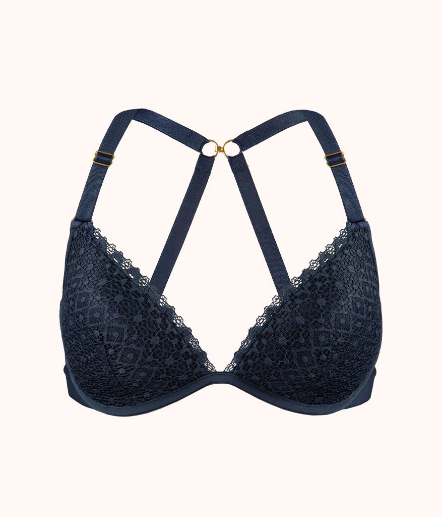 The Crochet Lace Deep V No-Wire Push-Up: Navy