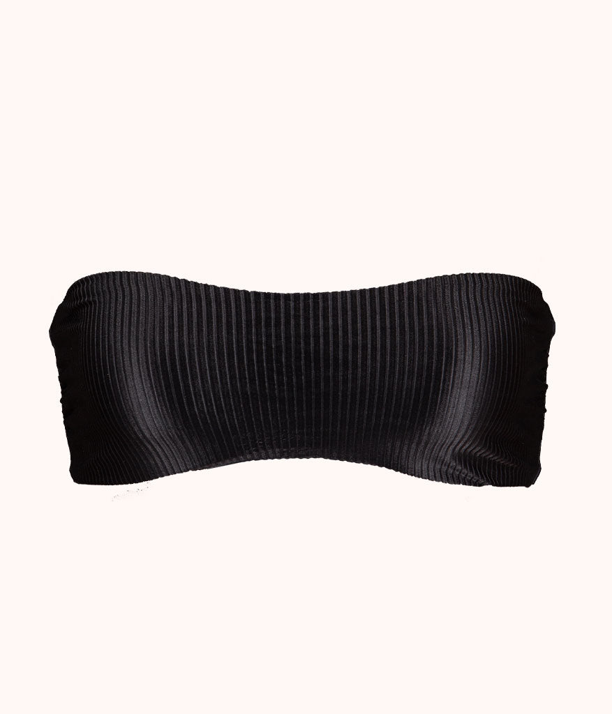 The Swim Ribbed Tie-Front Bandeau: Jet Black