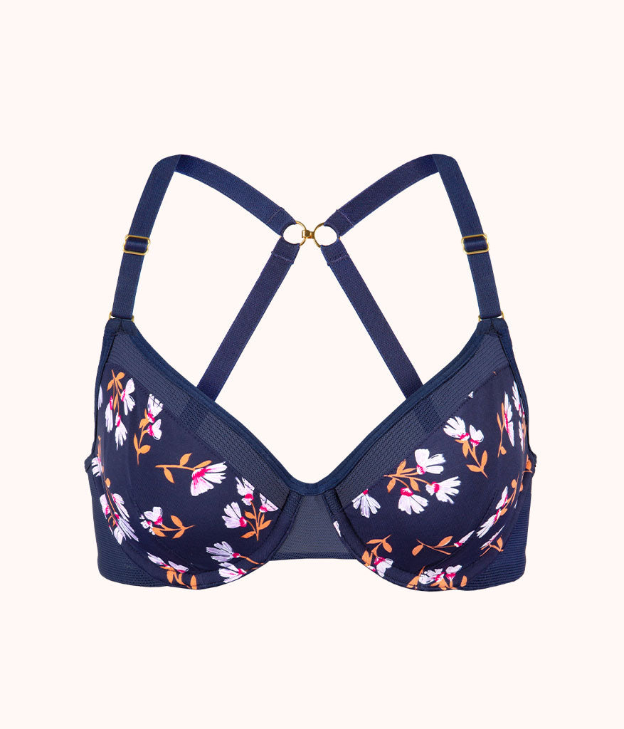 The Unlined Balconette Bra: Navy Daisy
