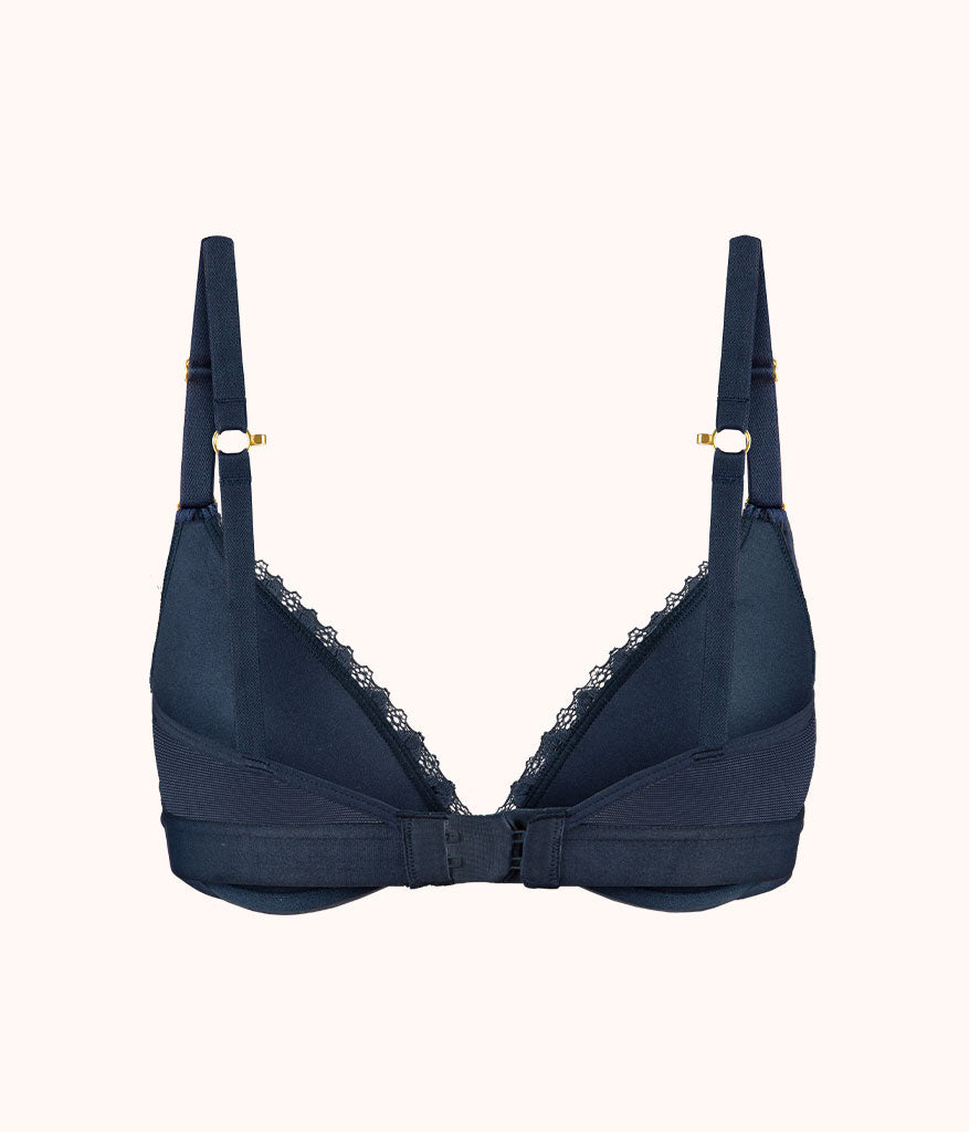 The Crochet Lace Deep V No-Wire Push-Up: Navy