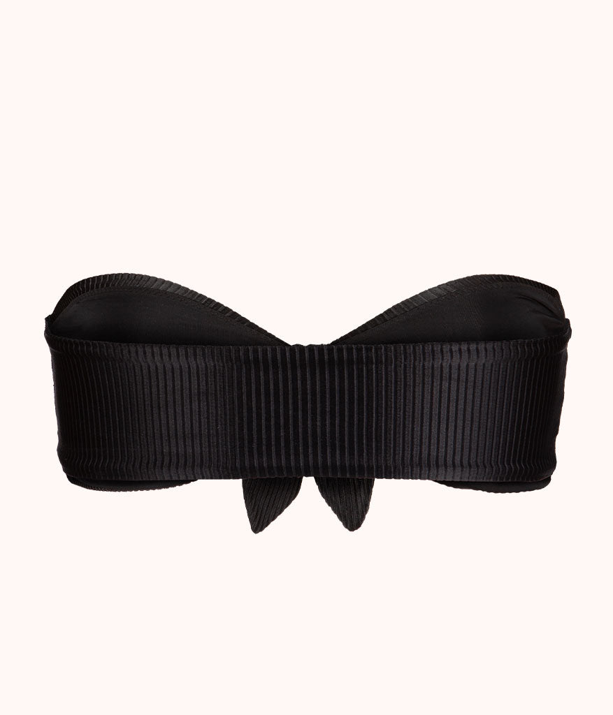 The Swim Ribbed Tie-Front Bandeau: Jet Black