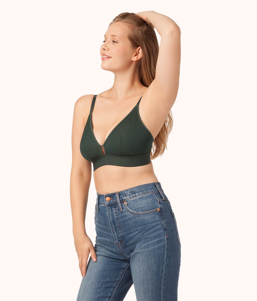 The Busty Stripe Mesh Bralette: Emerald
