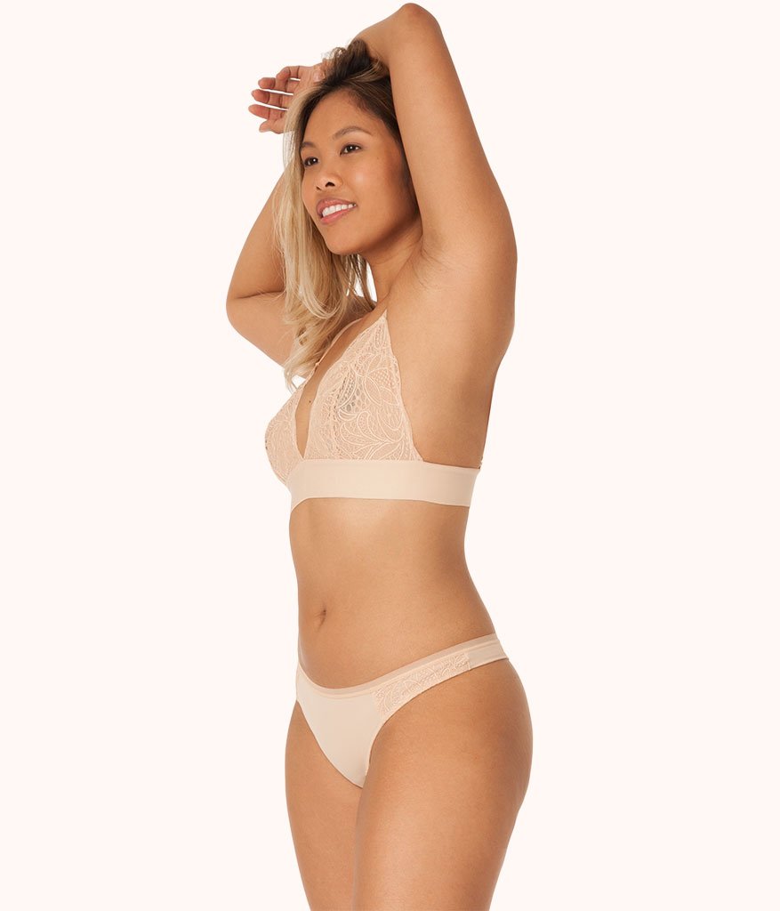 The Palm Lace Thong: Toasted Almond