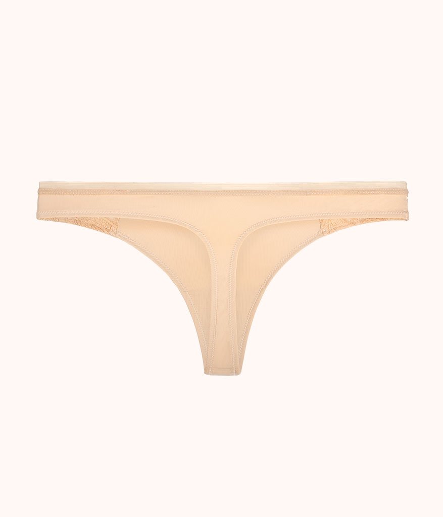 The Palm Lace Thong: Toasted Almond