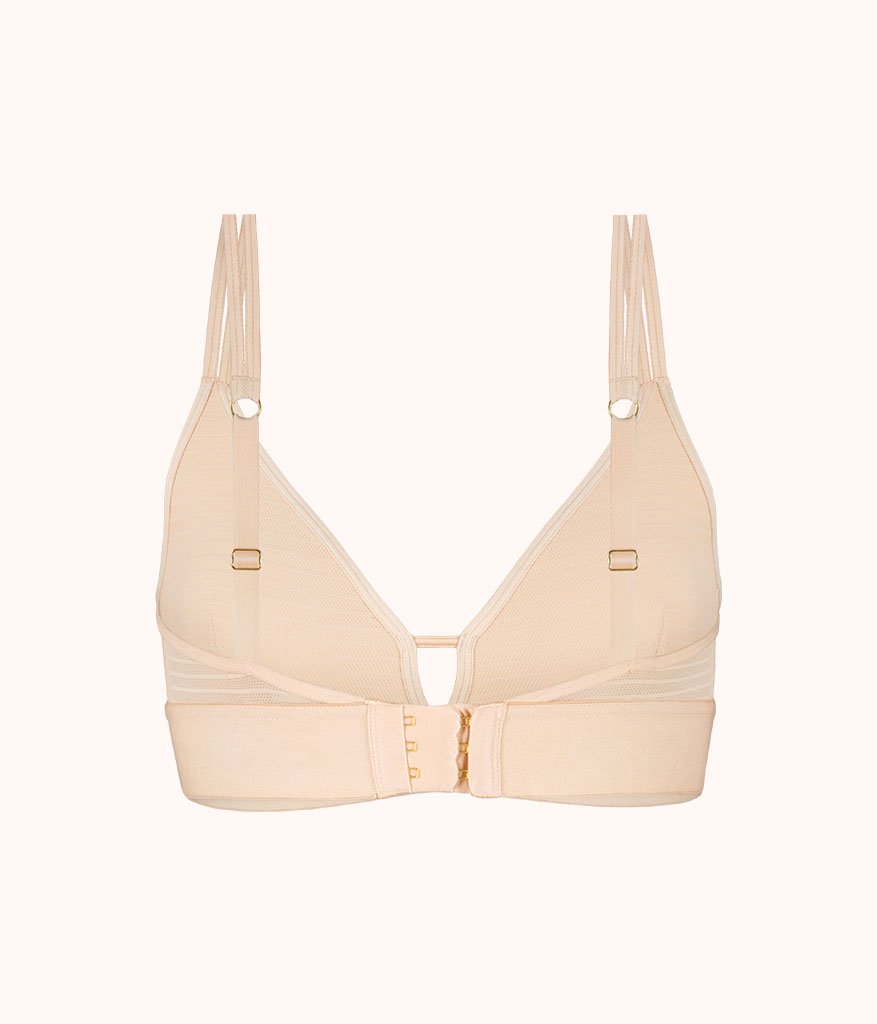 The Stripe Mesh Bralette: Toasted Almond