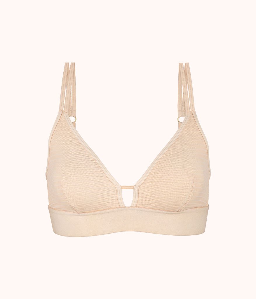 The Stripe Mesh Bralette: Toasted Almond