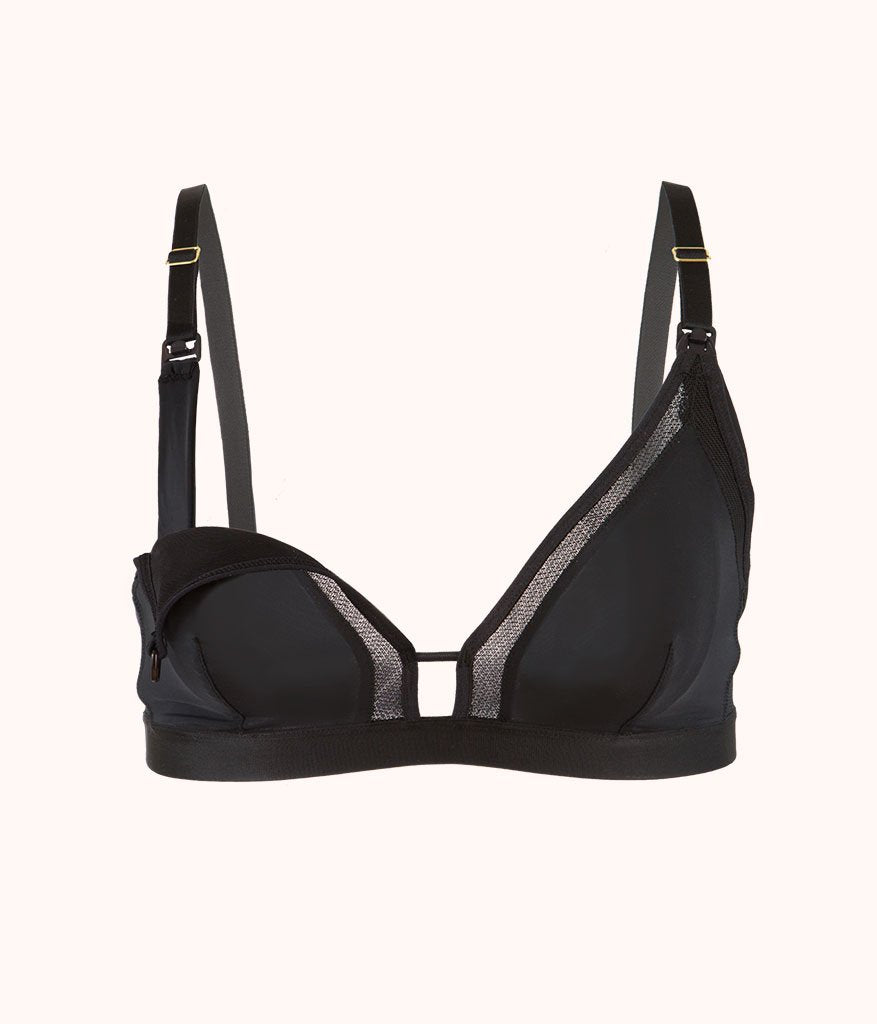 The Mesh Trim Nursing Bralette: Jet Black